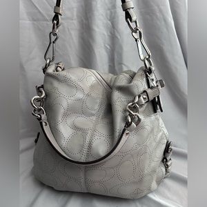 Coach Brooke Leather Satchel Shoulder Bag Hobo Dove Gray Perforated